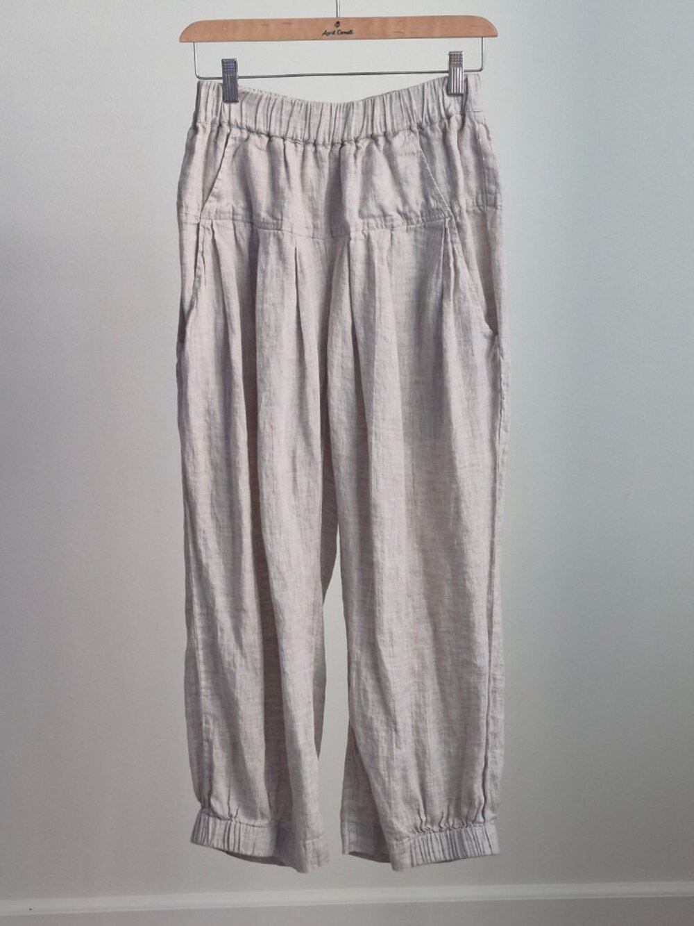 Yuvita Women’s S 100% Linen Pull On Pants Wide Leg Elastic Hem Coastal